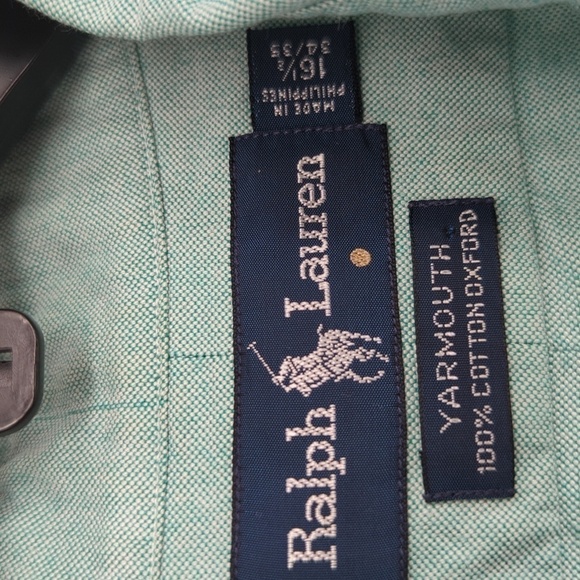 Ralph Lauren Button Down Shirt Teal Green 16.5 34/35 preppy classic 90s y2k - Picture 6 of 9